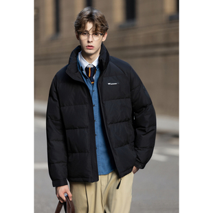 唐狮冬季短款羽绒服男立领设计感时尚黑色羽绒外套保暖防寒TUTA