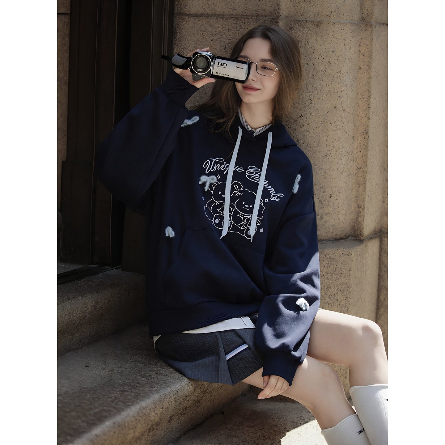 唐狮连帽卫衣女卡通印花藏青色蝴蝶结少女可爱风时尚百搭好看tuTA,女装/女士精品,卫衣/绒衫,淘宝优惠券,粉丝福利购,淘宝优惠卷