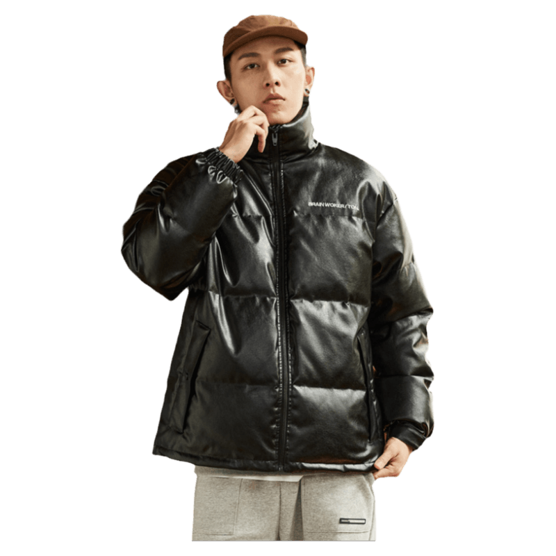 唐狮羽绒服男冬季款外套新立领PU仿皮短款羽绒服保暖加厚上衣