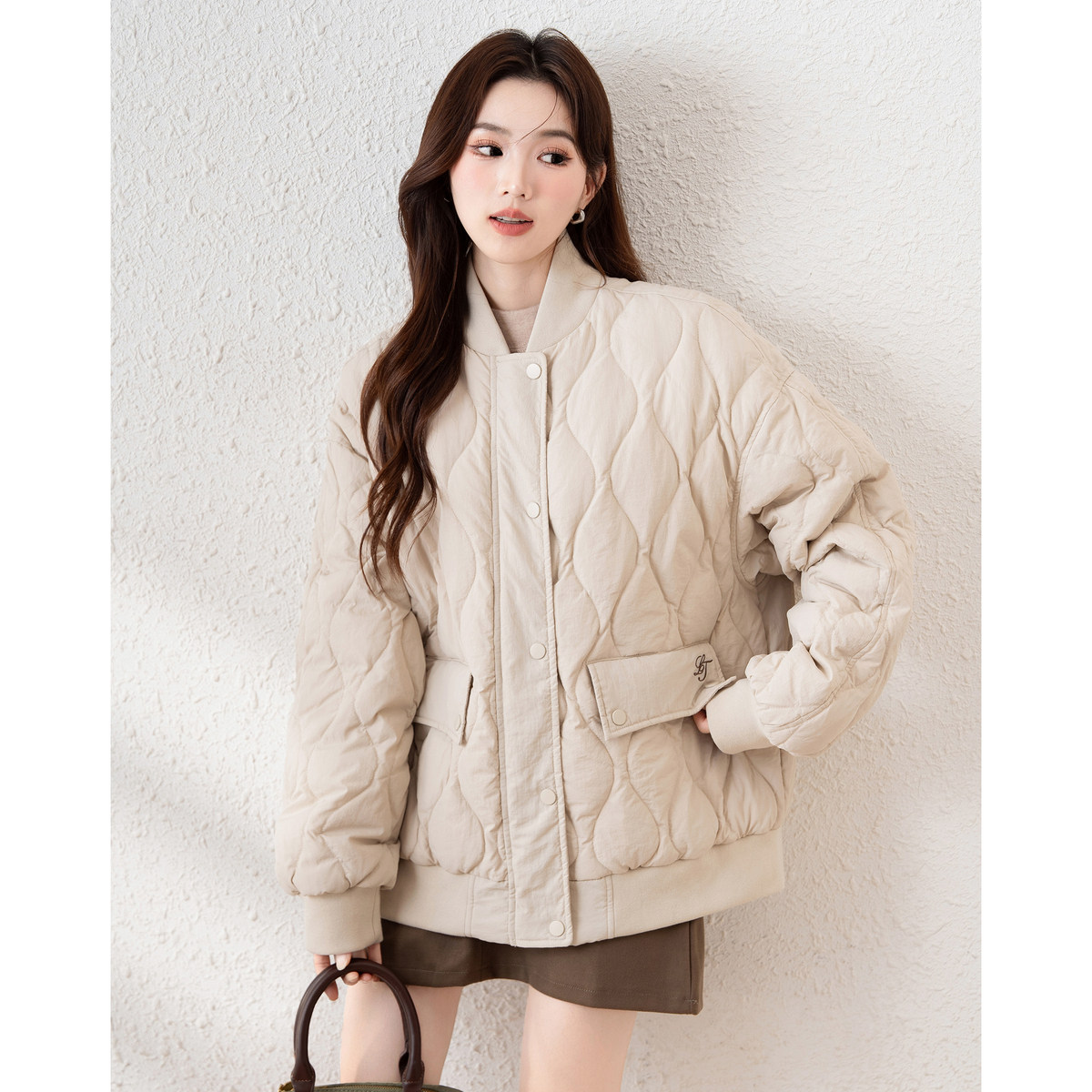 唐狮官方新款羽绒服女冬季小个子洋气无领外套棒球服设计感小众tu