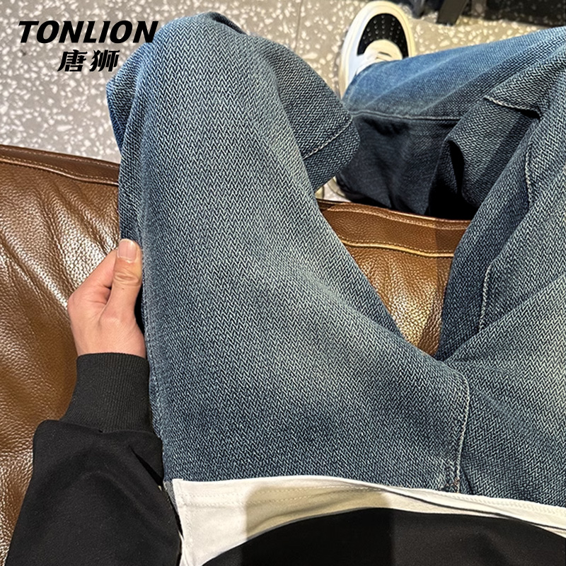 唐狮男士牛仔裤春季宽松垂感直筒