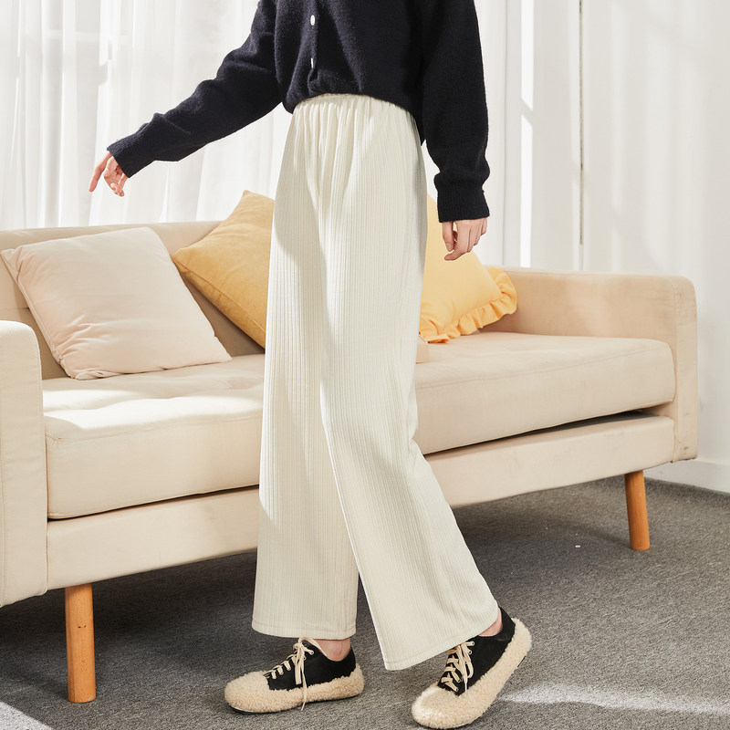 唐狮灯芯绒阔腿裤子女士秋冬新款高腰宽松显瘦黑色裤子垂感休闲裤