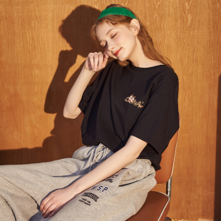 2026夏季 女t恤夏宽松半袖 新款 纯棉短袖 上衣VB 爆款 唐狮黑白情侣装