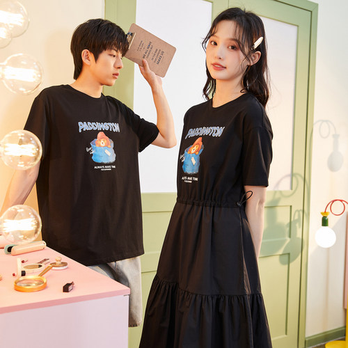 唐狮夏季短袖T恤女七夕情侣装一