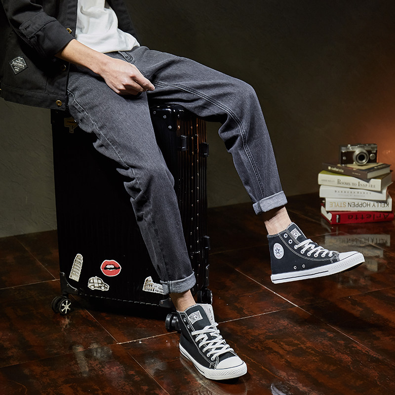 唐狮秋冬季新款黑色牛仔裤男潮牌宽松直筒裤子男春韩版潮流