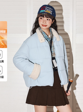 唐狮蓝色立领棉服女2026新款冬季小个子时尚洋气巨好看夹棉外套VB