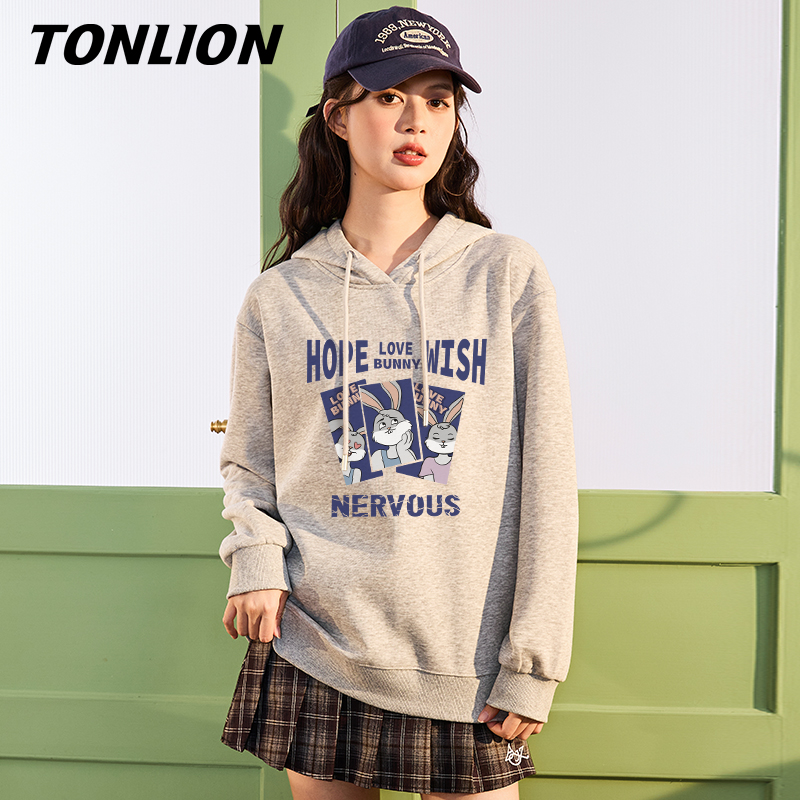 唐狮连帽加绒卫衣女秋冬2024新款