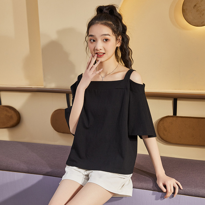 唐狮白色短袖T恤女黑色打底衫宽松又甜又辣ins超火内搭上衣Q