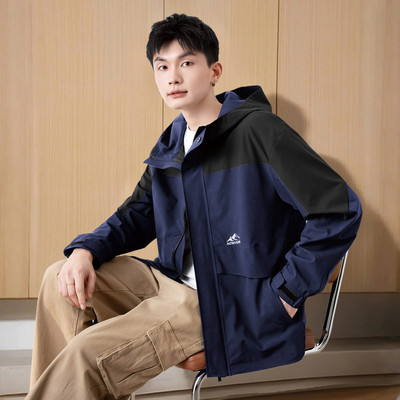 唐狮秋季新款男连帽工装外套拼接