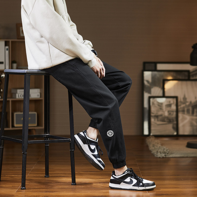 唐狮休闲裤男士束脚裤春秋新宽松长裤简约工装裤子男款潮牌