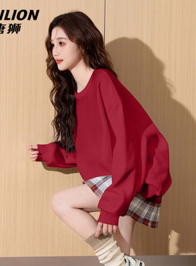 唐狮官方红色本命年长袖t恤女2026新款春秋款女士新年过年衣服VB