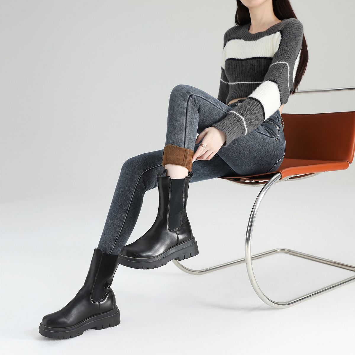 唐狮女紧身小脚牛仔长裤直筒阔腿女牛仔裤小个子显瘦显高长裤女TA