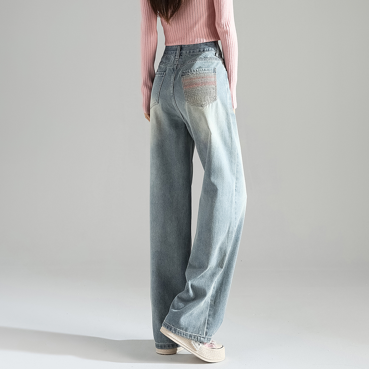 唐狮秋冬新款女牛仔裤阔腿裤薄款