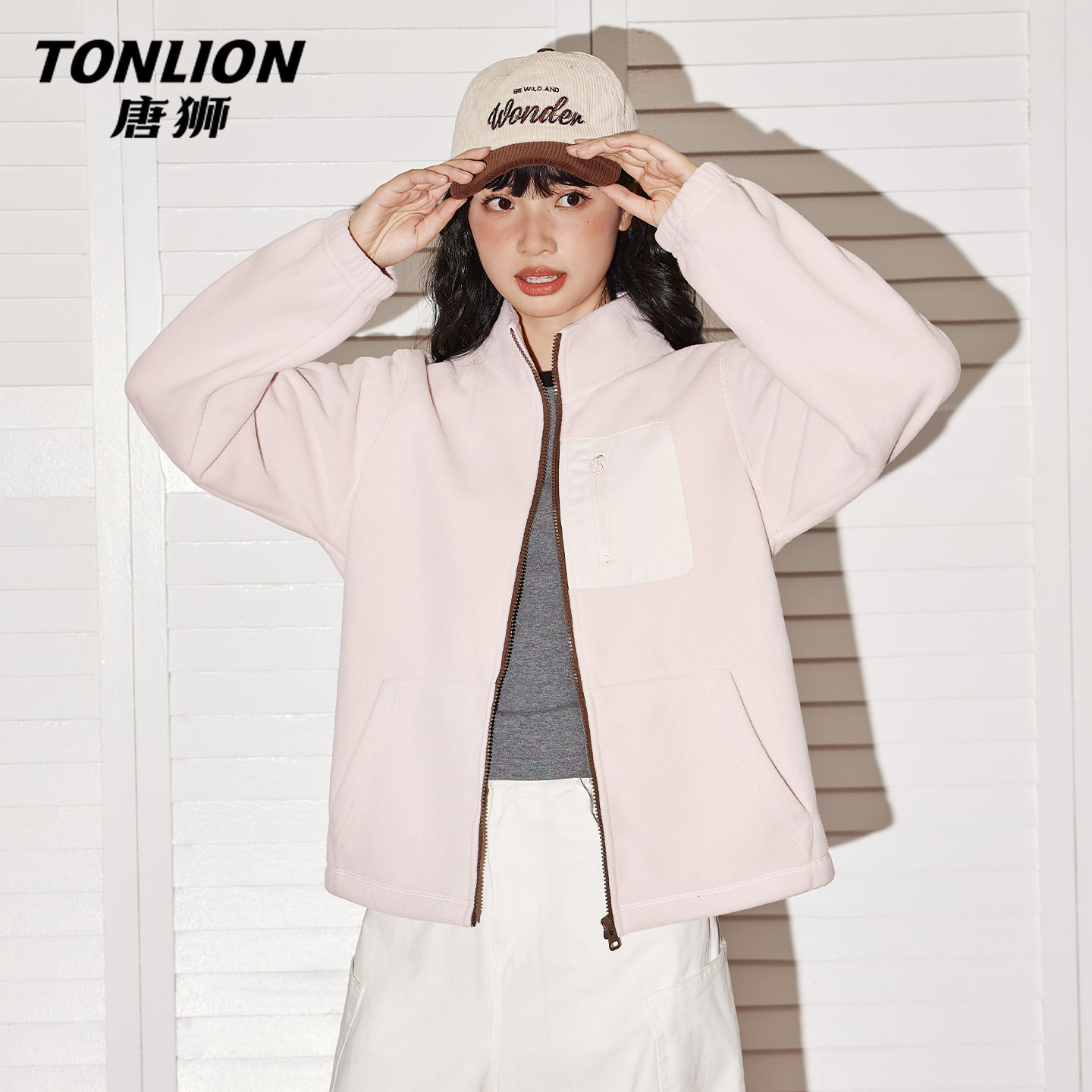 唐狮粉色加绒外套女2025新款秋
