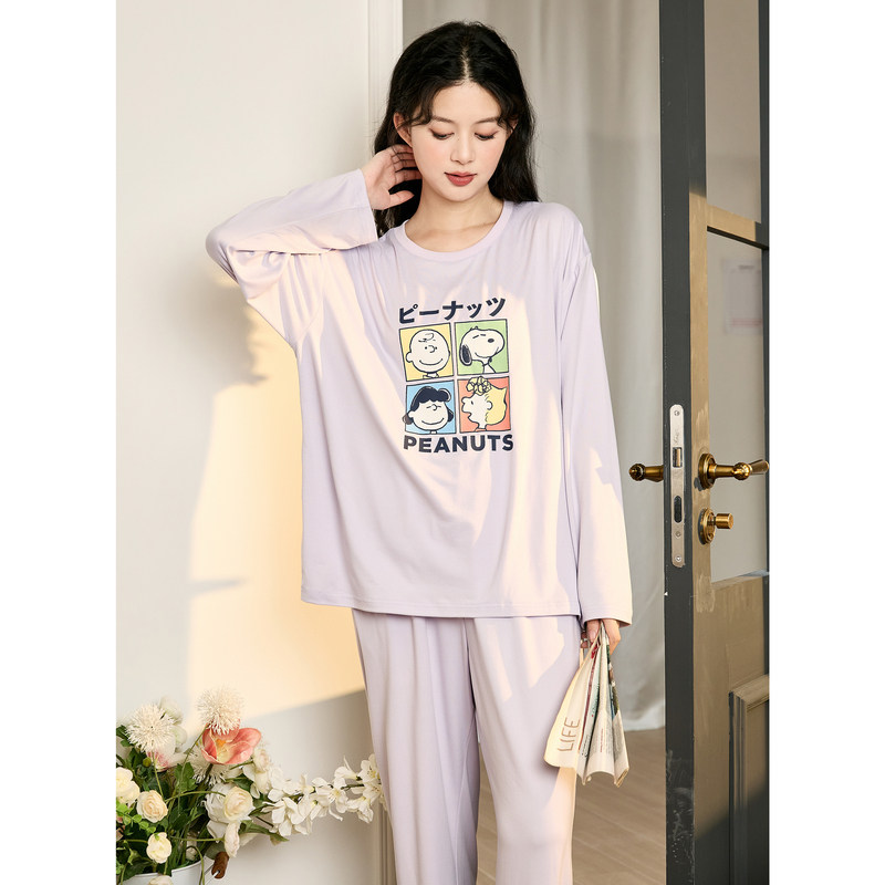 唐狮新款睡衣女情侣装一男一女春秋季家居服套装可外穿宽松高TD