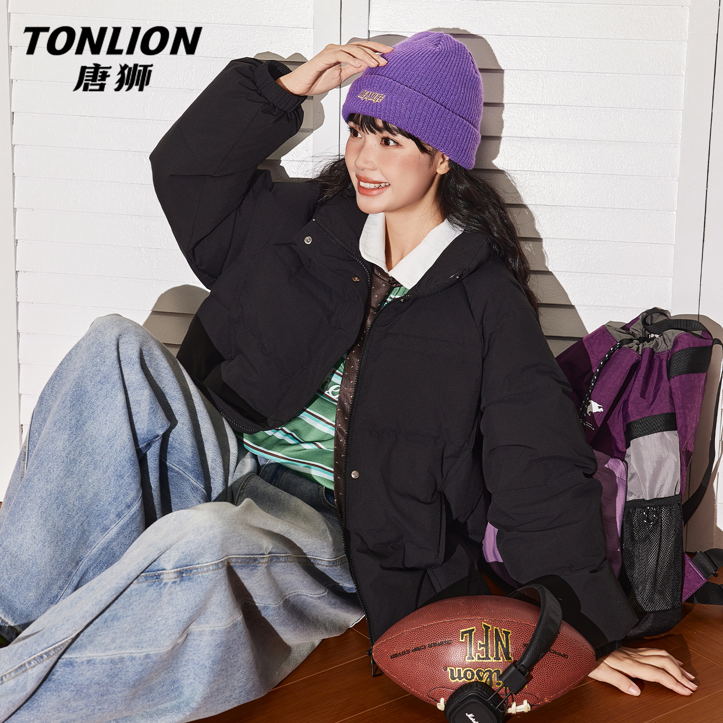 唐狮黑色薄款羽绒服女款冬季新款