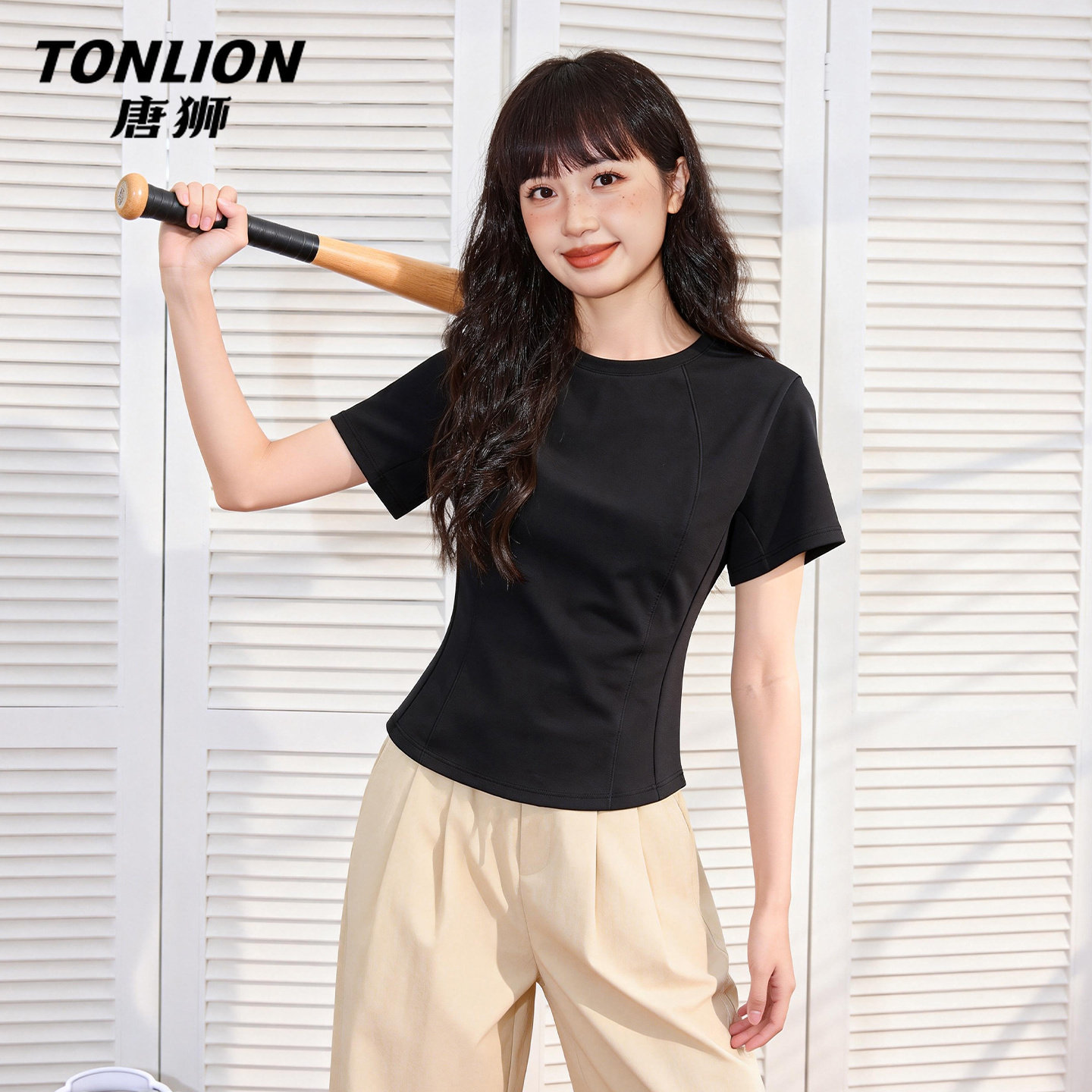 唐狮官方黑色凉感短袖t恤女夏季2026新款女士户外运动速干上衣V