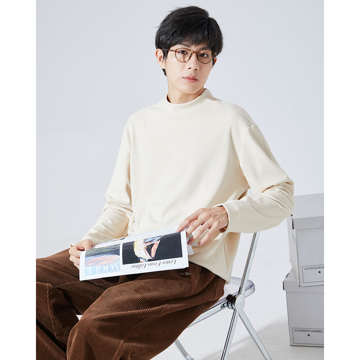 唐狮秋冬季新款长袖T恤男半高领仿德绒打底衫双面绒圆领白色潮TD,男装,T恤,淘宝优惠券,粉丝福利购,淘宝优惠卷