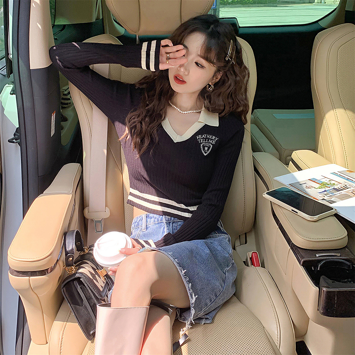 唐狮秋冬毛衣女美式复古学院风短款套头针织外套时尚百搭红色TD