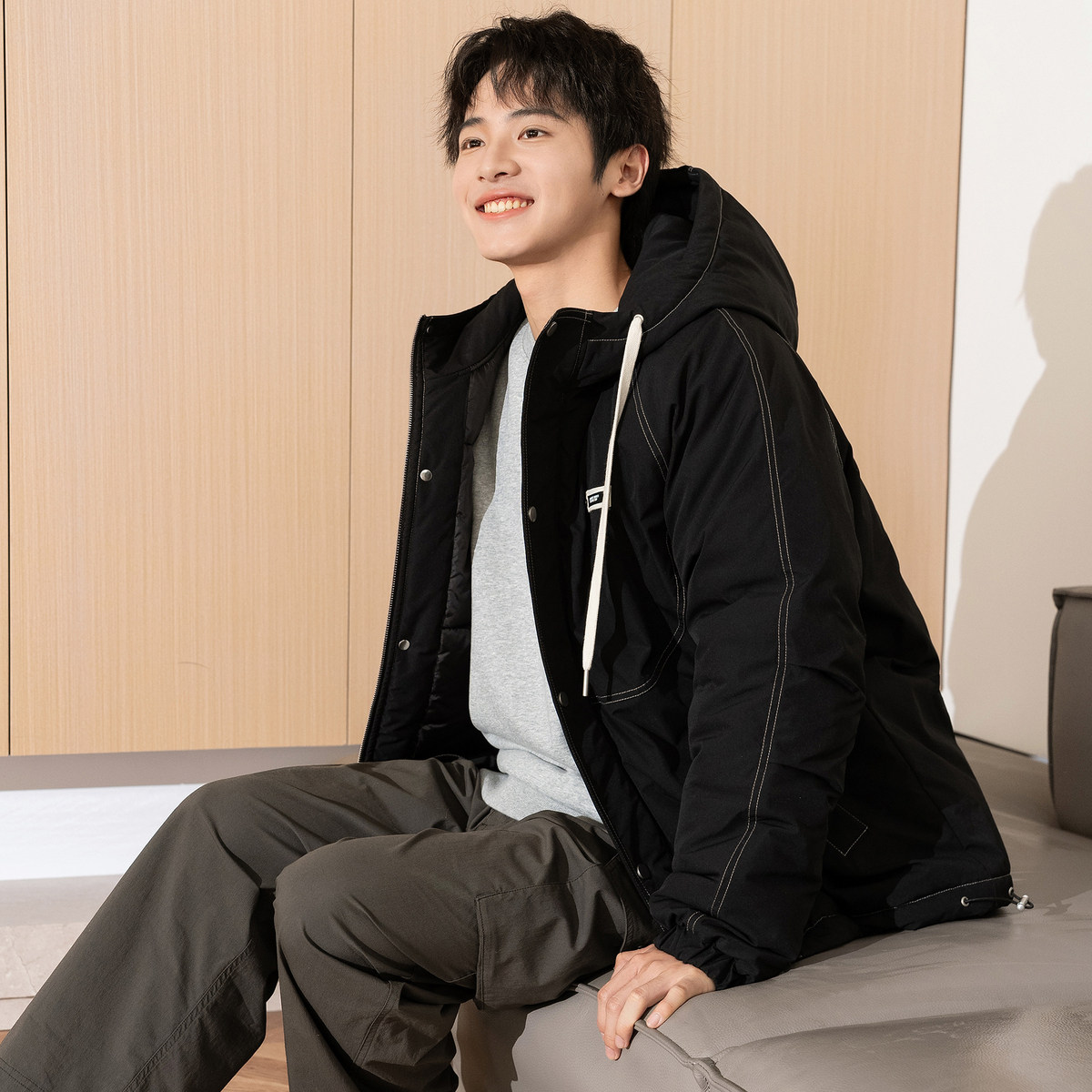 唐狮冬季新款男士棉衣保暖防寒短款棉服潮流连帽黑色工装外套TD,男装,棉衣,淘宝优惠券,粉丝福利购,淘宝优惠卷