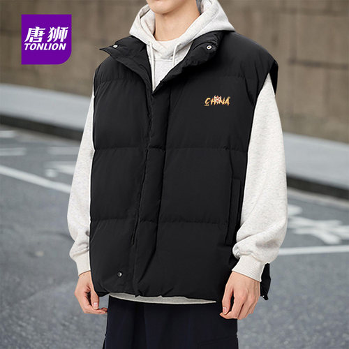 唐狮官方黑色国潮坎肩棉马甲男