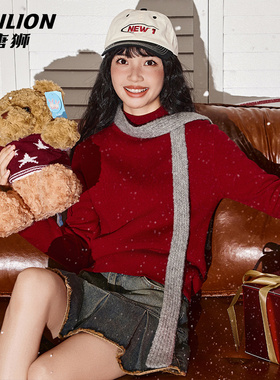 唐狮红色半高领毛衣外套女2026新款秋冬季爆款小个子内搭针织衫VB