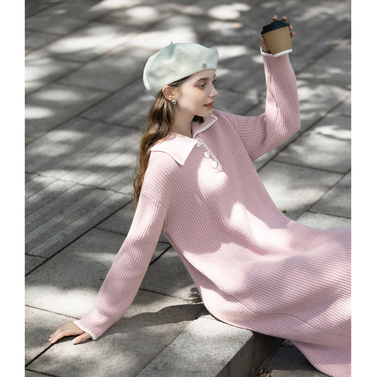 唐狮秋冬新款女连衣裙长款直筒甜美长袖好看软软糯糯慵懒风TM