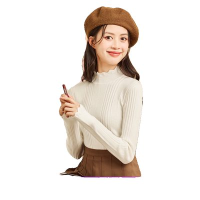 唐狮半高领打底衫女装内搭黑色毛