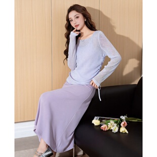 唐狮女式吊带裙+针织上衣2件套女装早秋高级感针织衫毛衣外套裙tu