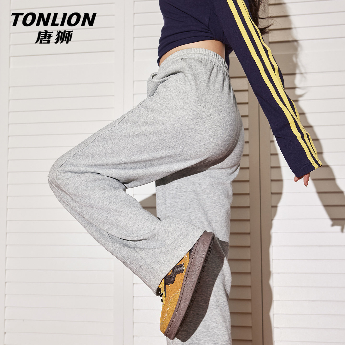 唐狮官方运动裤女款2026新款春秋款高腰显瘦宽松直筒休闲阔腿裤V