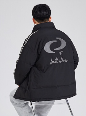 唐狮冬季新款男士棉衣立领撞色短款宽松美式潮流黑色棉服外套TD