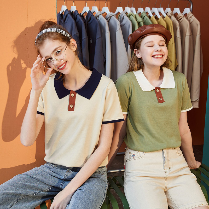 唐狮夏季女休闲POLO衫宽松简约翻领短袖T恤小众减龄上衣服polo领,女装/女士精品,POLO衫,淘宝优惠券,粉丝福利购,淘宝优惠卷