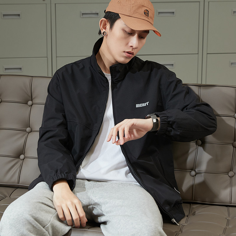 唐狮新款外套男2022春秋立领印花短款休闲外套潮流春秋夹克外套男