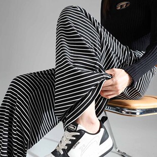 唐狮春秋新款女休闲裤宽松直筒阔腿裤显瘦百搭黑工装长裤 TD