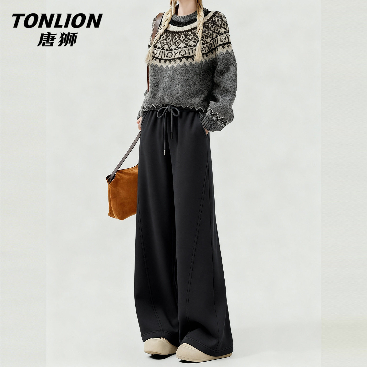 唐狮官方运动裤女2026新款春秋款女款高腰直筒显瘦休闲香蕉裤子V