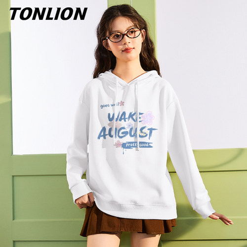 唐狮白色连帽卫衣女2024新款爆款