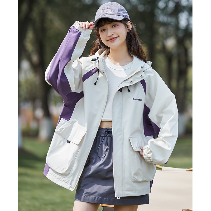 唐狮工装外套女黑色山系春秋季新款户外冲锋少年上衣休闲春秋