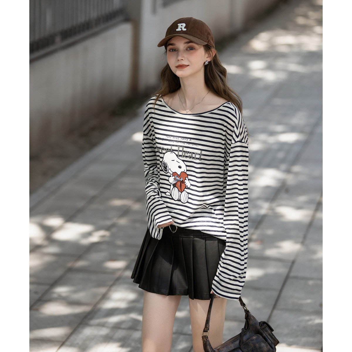 【史努比联名款】唐狮秋季长袖T恤女圆领条纹宽松上衣休闲风TMTA,女装/女士精品,T恤,淘宝优惠券,粉丝福利购,淘宝优惠卷