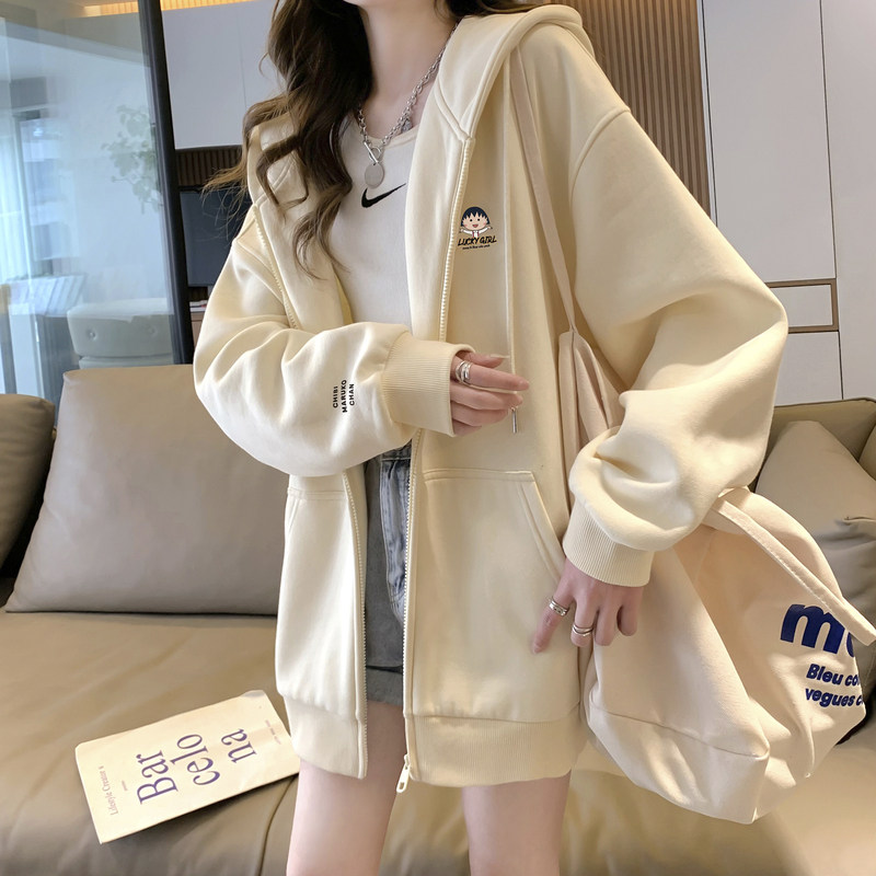 [樱桃小丸子]唐狮针织外套女2022春秋新款宽松ins潮连帽短款上衣