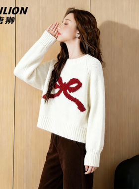 唐狮官方白色毛衣外套女2026新款秋冬季女士短款加绒保暖针织衫VB