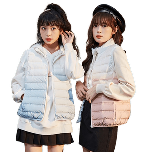 唐狮白色渐变短款羽绒马甲冬季新款女羽绒服马甲秋冬保暖外套内搭