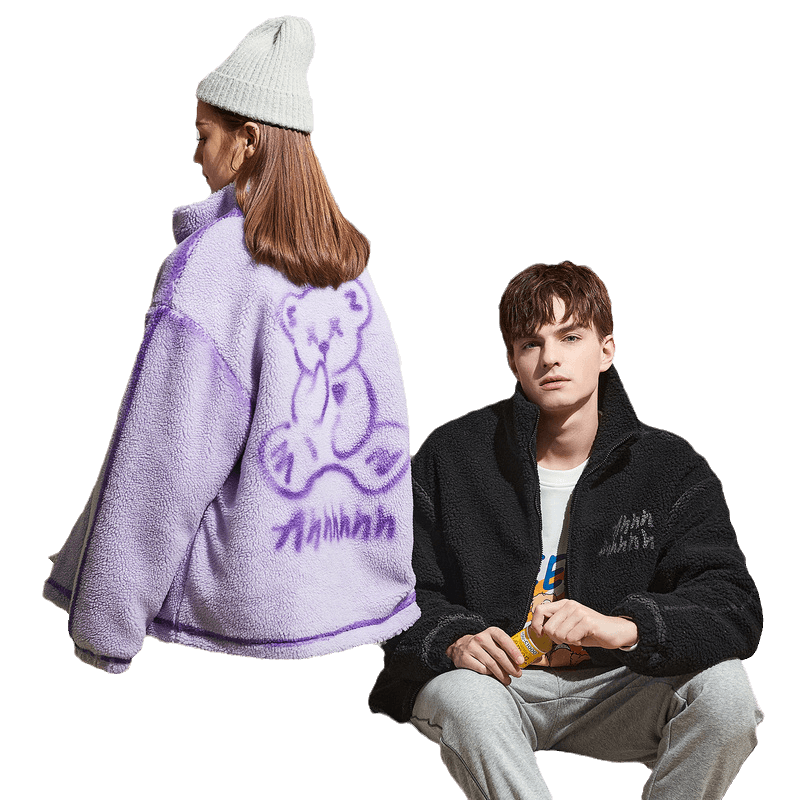 唐狮情侣仿羊羔绒棉服冬开衫外套男女韩版潮流夹克棉衣