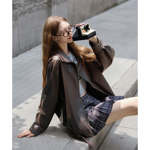 唐狮秋新款 外套女重工复古中性机车皮衣外套PU夹克上衣小香风tuTA