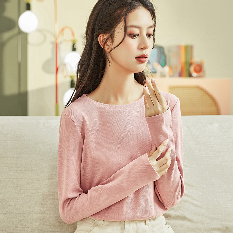 唐狮长袖T恤内搭打底衫女春秋新款白色圆领半高领黑色打底