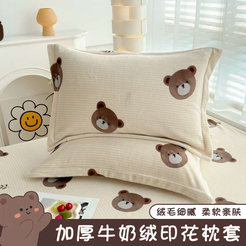 秋冬牛奶绒枕套枕套单个可爱儿童珊瑚绒枕头套48x74枕芯内胆套