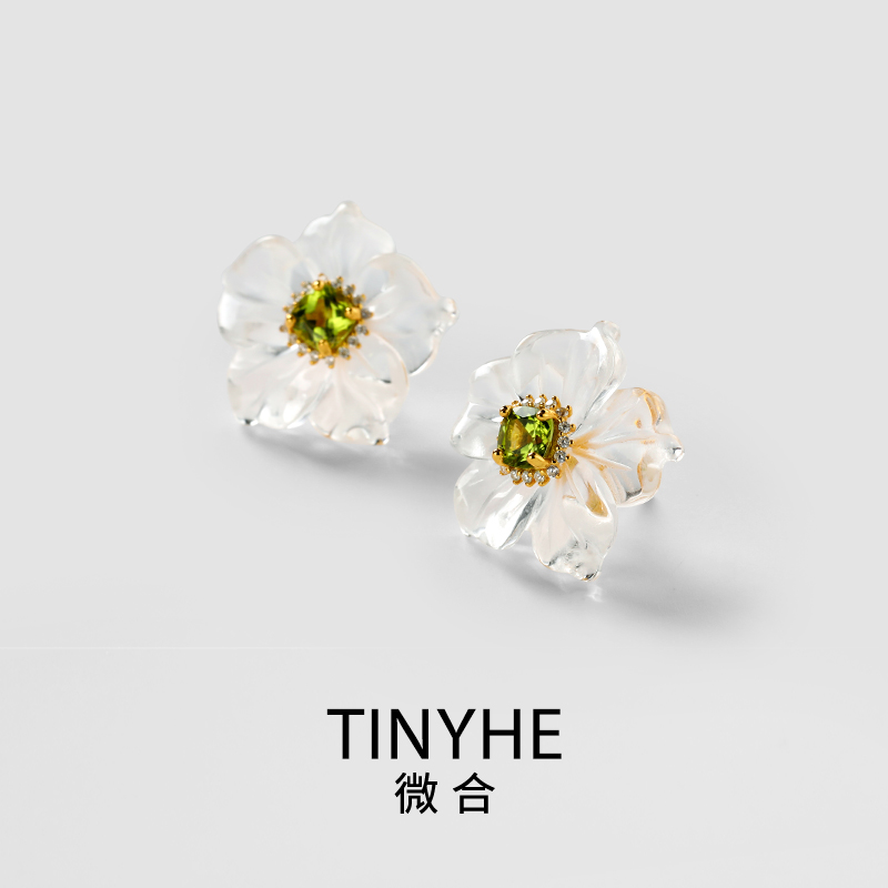TINYHE/微合白水晶女耳钉