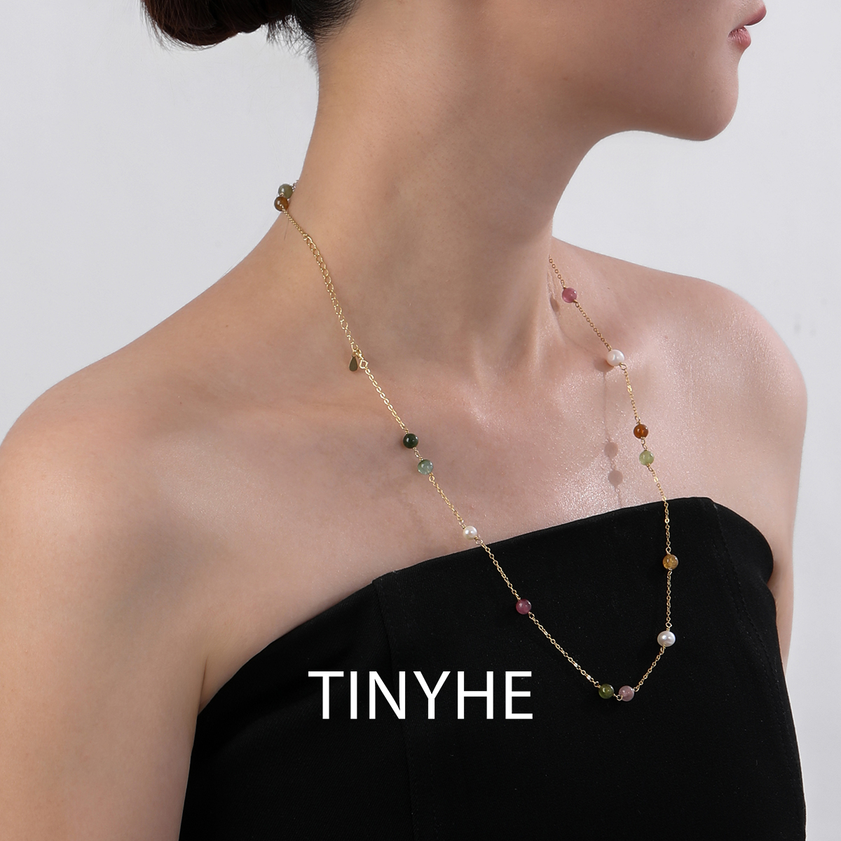 TINYHE米雪 天然碧玺项链女款纯银满天星珍珠锁骨链轻奢小众原创