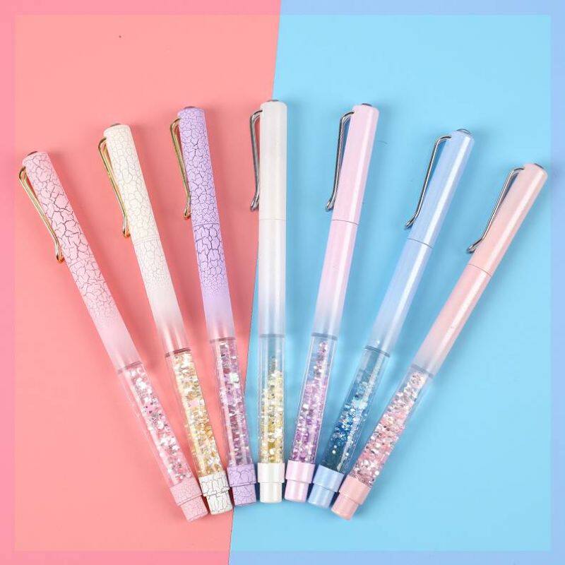 Small fresh third grade super cute Korean version net Red star pen 12 ink sac girls flash suit Quicksand star  