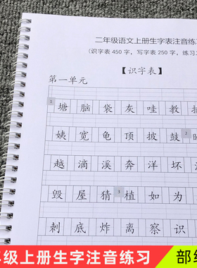 小学语文2二年级上册写识字表一二类生字注音训练专项练习人教版