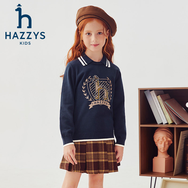 hazzys哈吉斯童装男女童毛衣秋季新品中大童线衣套头针织衫